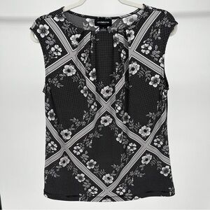 Liz Claiborne Women's Black and Gray Floral Top Small